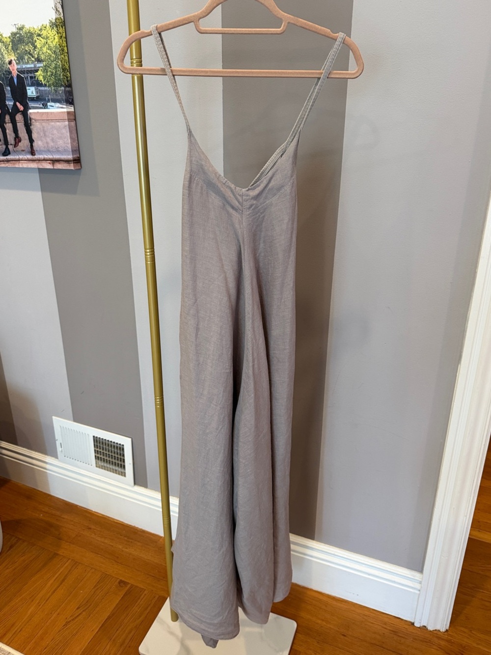 Hard Tail Light Taupe Linen Strappy Wide-Leg Jumpsuit